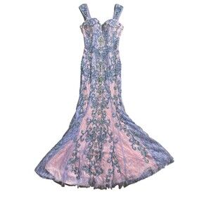 Sherri Hill Beaded Mermaid Dress Pink Purple Lace Sz 0